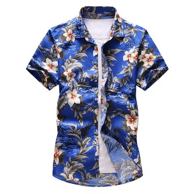 Chemise Hawaienne Bleue à Fleurs d'Hibiscus
