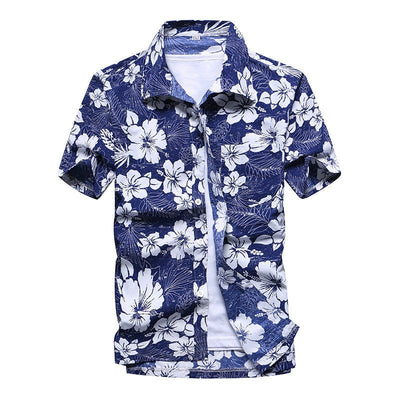Chemise Hawaienne Bleue 'Orchidées Marines'
